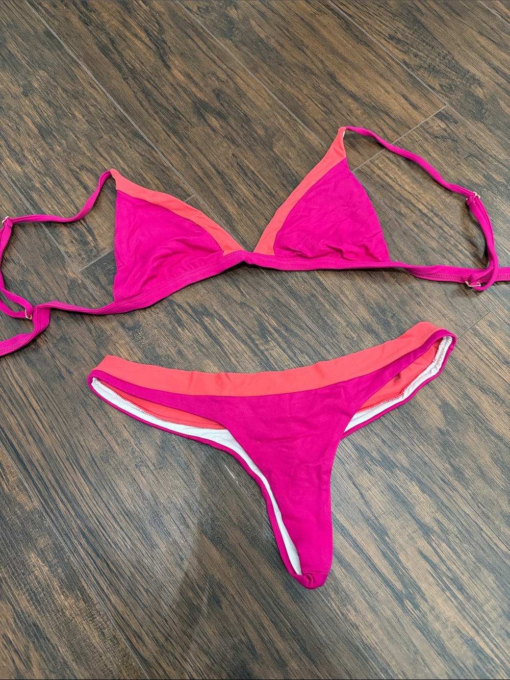 Two-Tone Hot Pink and Coral Triangle Bikini Set